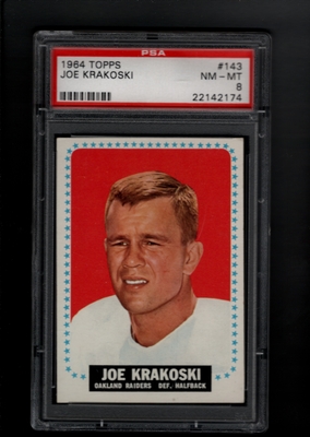 1964 Topps #143 Joe Krakoski  PSA 8 NM-MT    OAKLAND RAIDERS